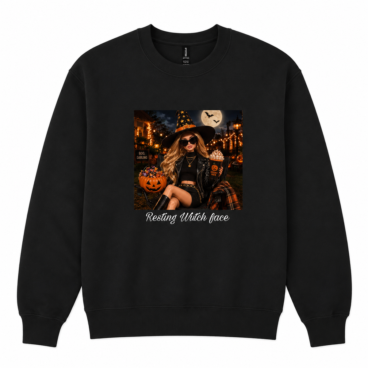 Resting Witch Face Printed Crewneck