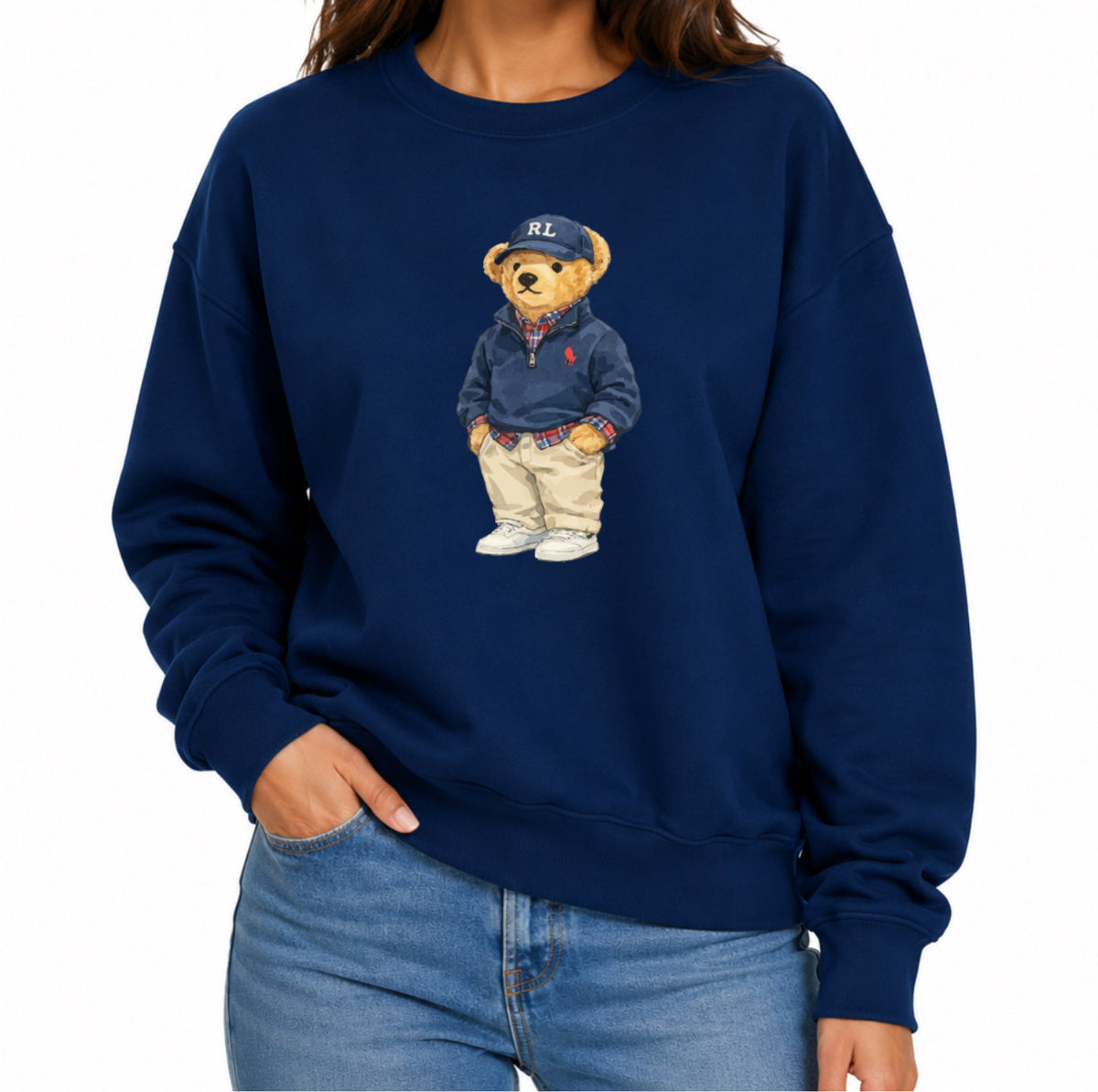 Classic Teddy Crewneck (unisex) Printed Blue hat relaxed