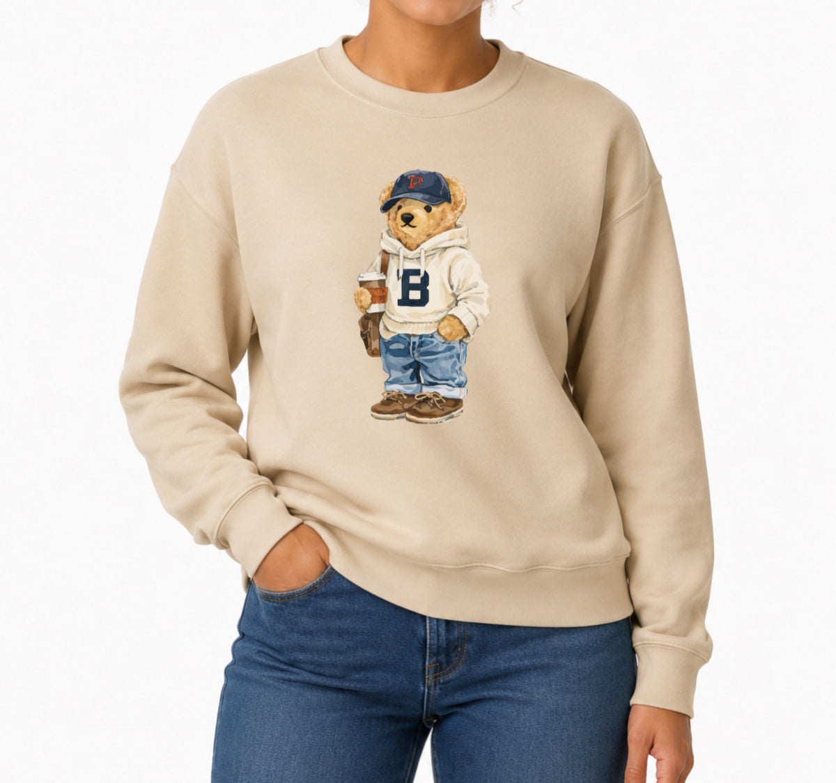Classic Teddy Crewneck (unisex) Printed white hoodie