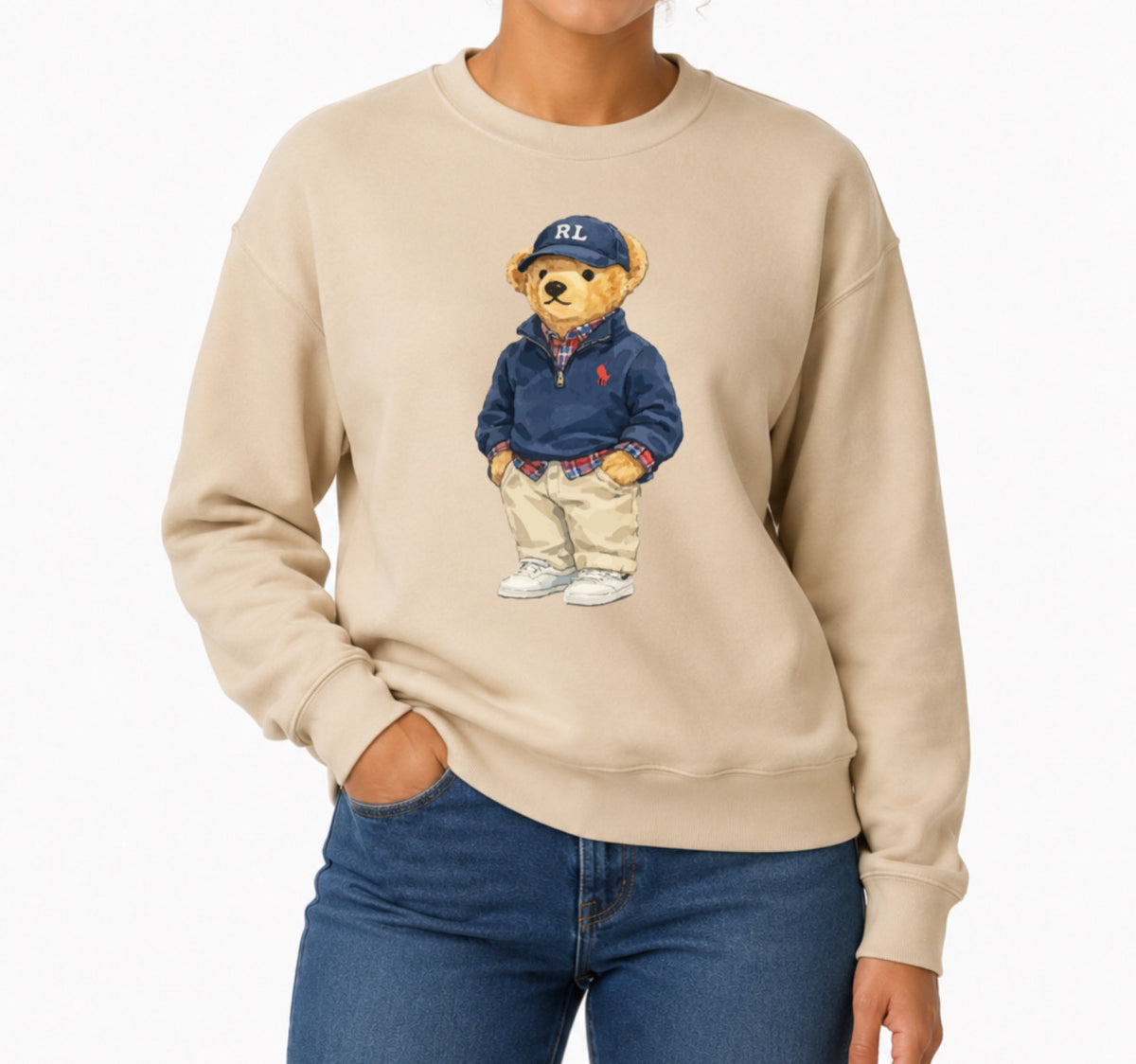 Classic Teddy Crewneck (unisex) Printed Blue hat relaxed