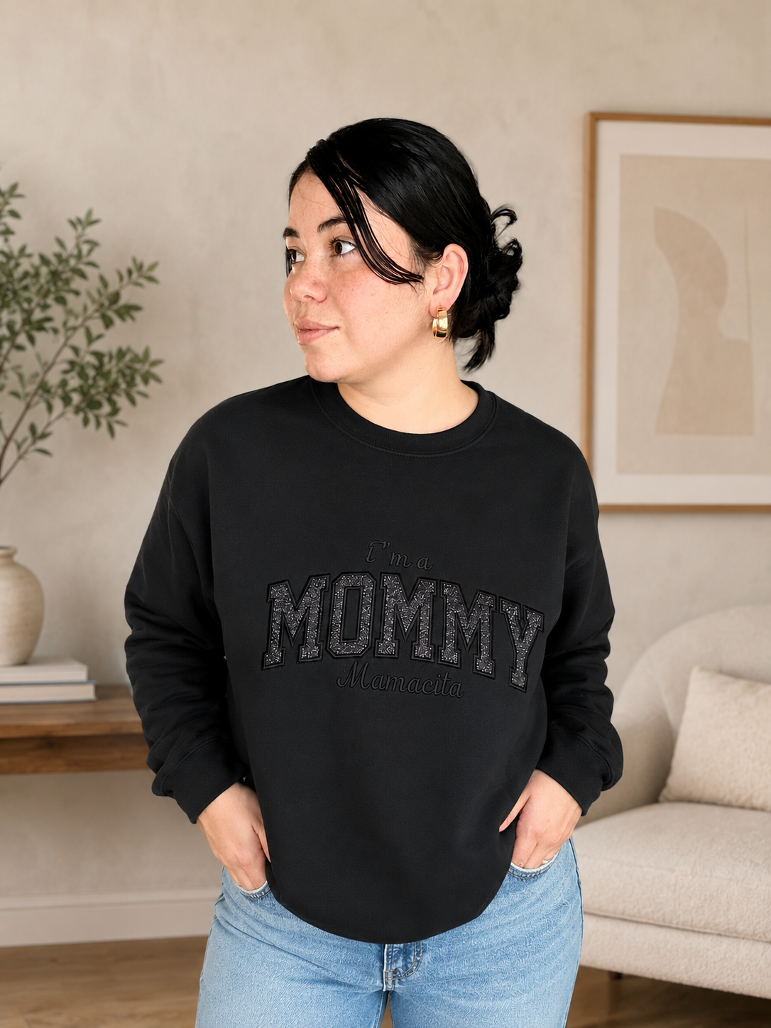 Black on Black Mamacitaa Embroidered Crewneck
