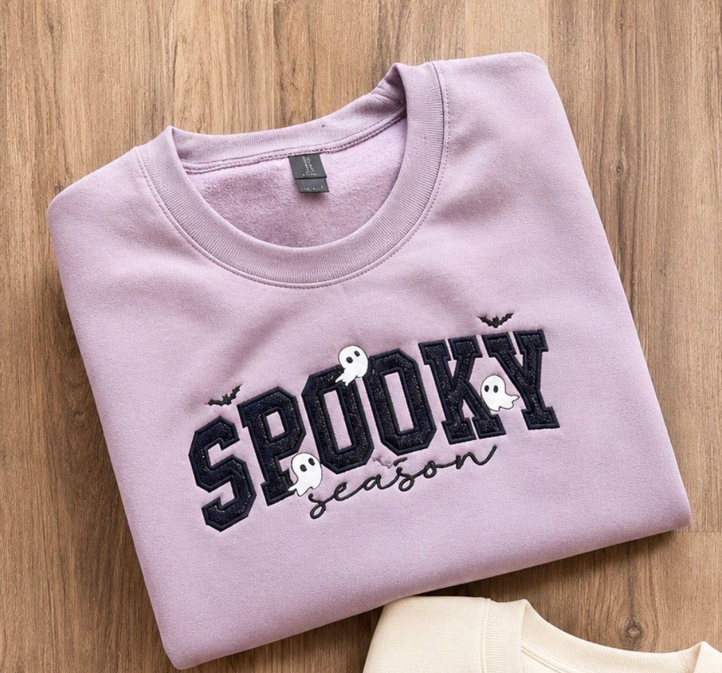 Spooky Season Embroidered Tee all Black Glitter