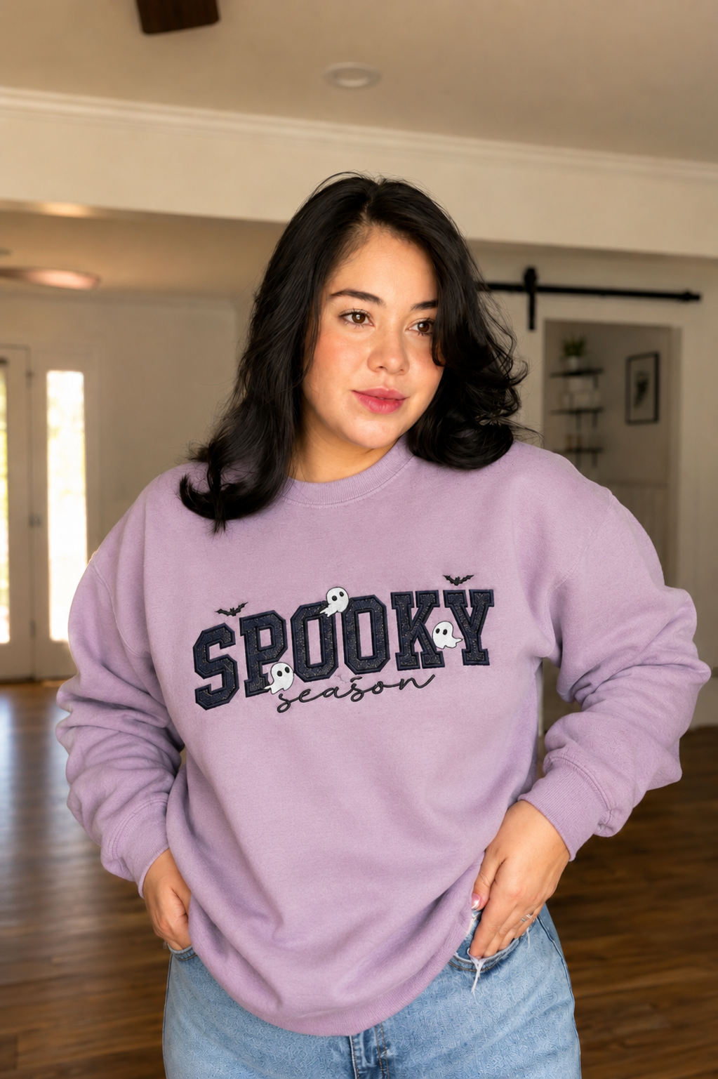Spooky Season Embroidered Tee all Black Glitter